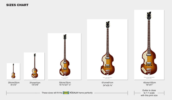 The Beatles Guitars Guitar Poster: Paul McCartney's Hofner 500-1 Violin Bass, Wall Decor, Guitar Print, Guitar Art