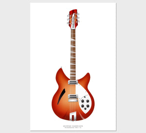 The Beatles Guitars Poster: George Harrison's Rickenbacker 360_12 Guitar Poster, Guitar Print, Wall Decor, Guitar Art