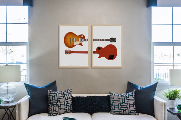 Gibson Les Paul Standard Guitar Poster  Sunburst Front & Back (set of 2), Wall Decor, Guitar Print, Guitar Art