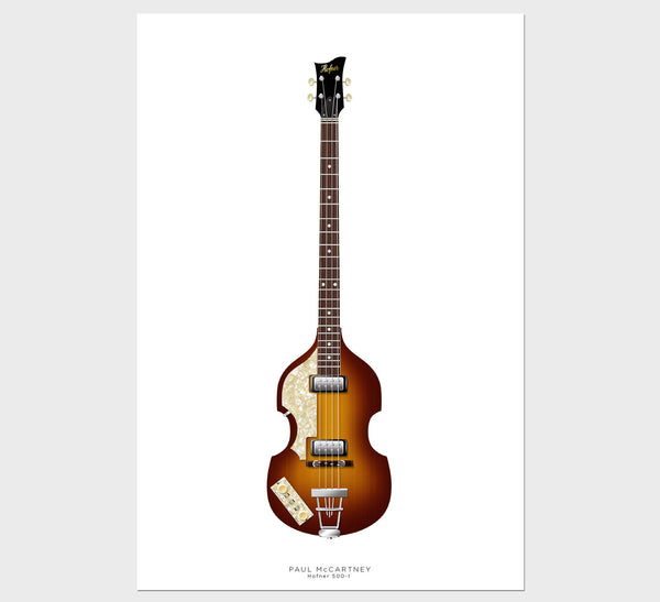 The Beatles Guitars Guitar Poster: Paul McCartney's Hofner 500-1 Violin Bass, Wall Decor, Guitar Print, Guitar Art