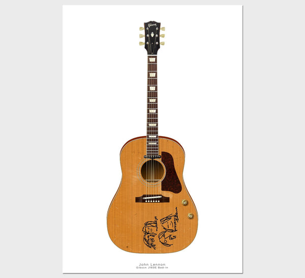 The Beatles Guitar Poster: John Lennon's Gibson J160E Bedin, Wall Decor, Guitar Print, Guitar Art