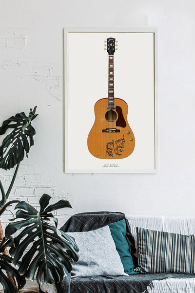 The Beatles Guitar Poster: John Lennon's Gibson J160E Bedin, Wall Decor, Guitar Print, Guitar Art