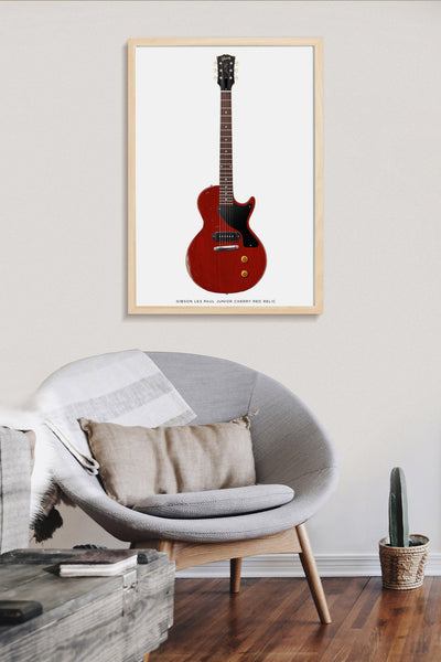 Gibson Les Paul Junior Relic Guitar Poster Cherry Red. Personalized Gifts, Wall Decor, Guitar Print, Guitar Art