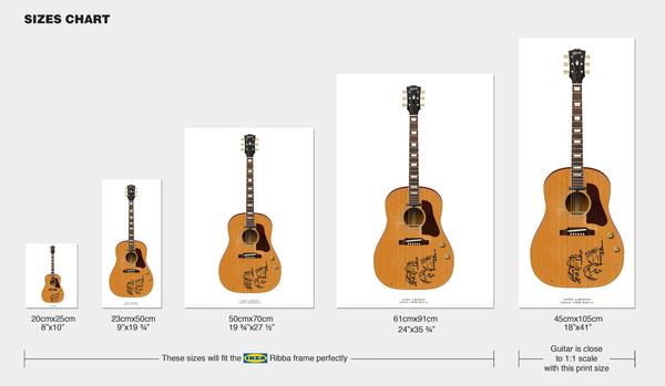 The Beatles Guitar Poster: John Lennon's Gibson J160E Bedin, Wall Decor, Guitar Print, Guitar Art