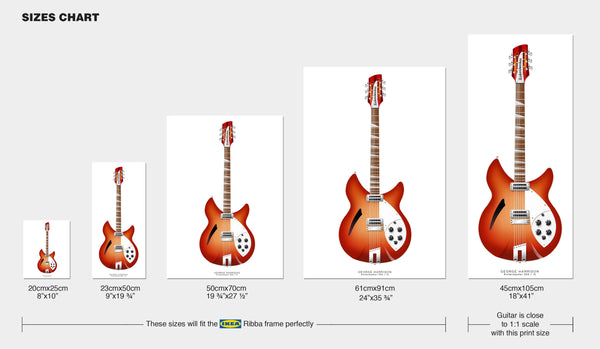 The Beatles Guitars Poster: George Harrison's Rickenbacker 360_12 Guitar Poster, Guitar Print, Wall Decor, Guitar Art