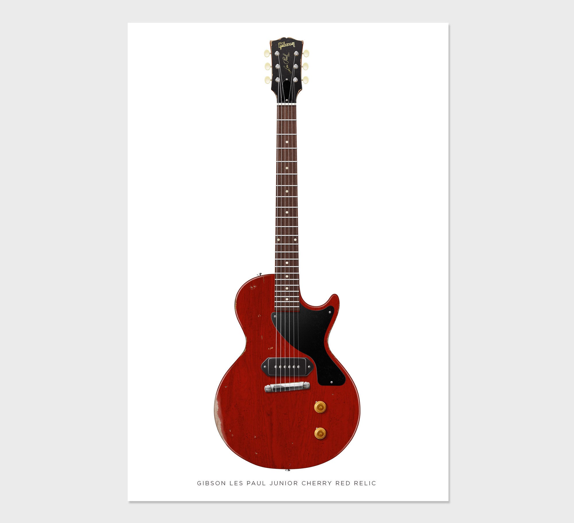 Gibson Les Paul Junior Relic Guitar Poster Cherry Red. Personalized Gifts, Wall Decor, Guitar Print, Guitar Art