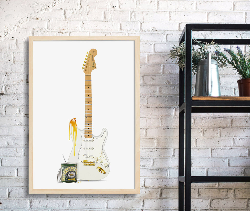 Fender Stratocaster Lyle's Golden Syrup Guitar Poster, Wall Decor, Gui –  Blue Illustration