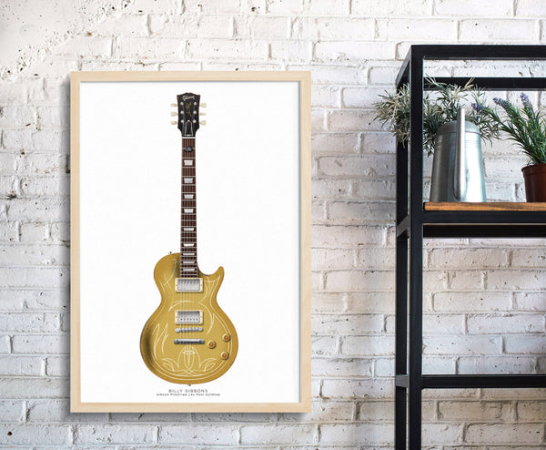 Billy Gibbons's Gibson Pinstripe Les Paul Goldtop Guitar Poster, Wall Decor, Guitar Print, Guitar Art