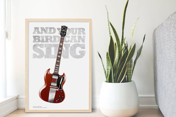 George Harrison's Gibson SG And Your Bird Can Sing Typography Guitar Poster, Wall Decor,  Guitar Print, Guitar Art