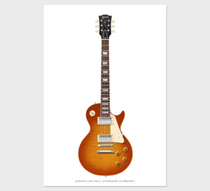 Gibson Les Paul Standard Guitar Poster Sunburst. Personalized Gifts, Wall Decor, Guitar Print, Guitar Art