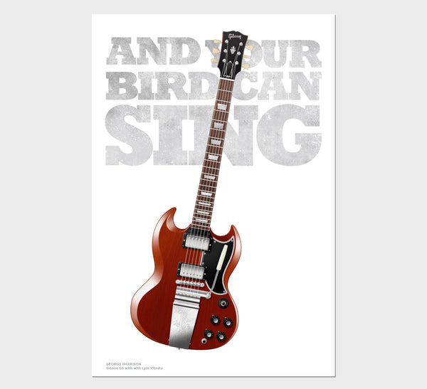 George Harrison's Gibson SG And Your Bird Can Sing Typography Guitar Poster, Wall Decor,  Guitar Print, Guitar Art