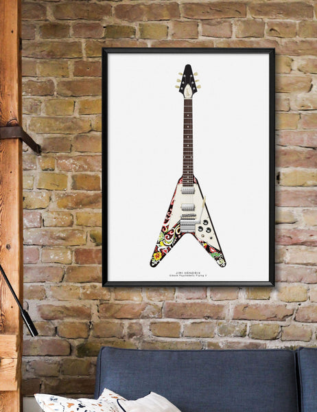 Jimi Hendrix's Gibson Psychedelic Flying V Guitar Poster, Guitar Print, Guitar Art, Wall Decor