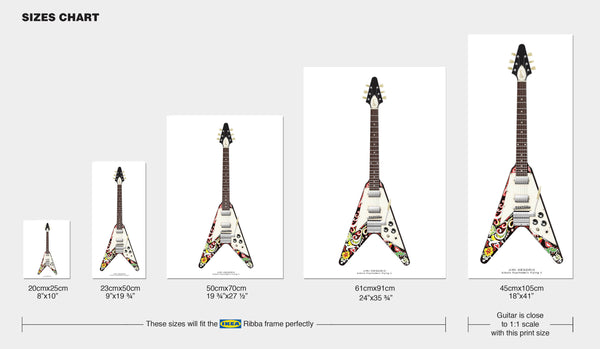 Jimi Hendrix's Gibson Psychedelic Flying V Guitar Poster, Guitar Print, Guitar Art, Wall Decor