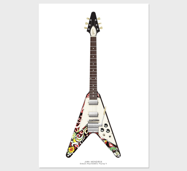 Jimi Hendrix's Gibson Psychedelic Flying V Guitar Poster, Guitar Print, Guitar Art, Wall Decor